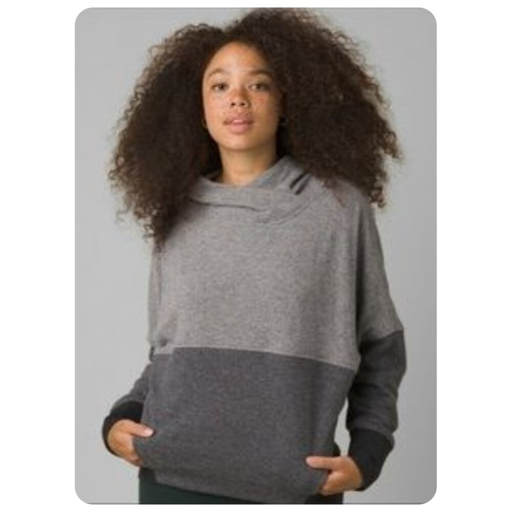 !! Prana Paskal Colorblock Gray Hooded Sweatshirt Sweater sz S